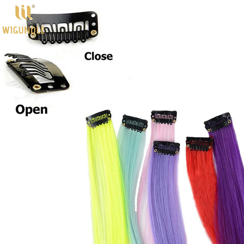 18 Color Clip Style Hair Extensions 22 Inch Color Hair Extensions High Gloss Long Straight Synthetic Wig For Children Women