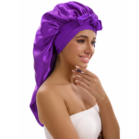 1/2/3pcs Satin Sleep Caps with Ribbon Tie - Black & Pink, Polyester Night Hats for Long Hair, Casual and Stylish Design