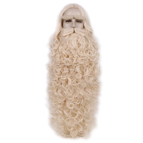 REEWES Christmas Santa Claus Hair Wig+Beard Set Cosplay Accessory Blonde synthetic  Wig For Men Halloween Dress Costume