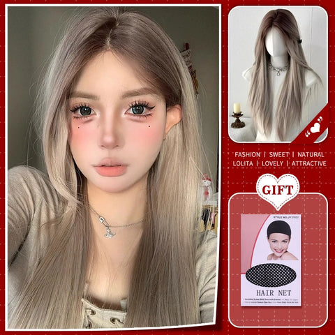 WTB Synthetic Long Straight Hair Black Lolita Wigs with Bangs for Women Fashion Female Cosplay Party Christmas Wigs Multicolor