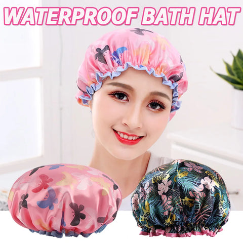 1Pc Thick Waterproof Bath Hat Double Layer Shower Hair Cover Women Supplies Shower Cap Bathroom silk bonnet Satin Bonnets wrap