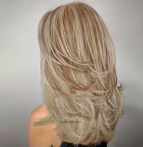 Synthetic Female Wigs Mix Grey Long Layered Wig Natural Silver Gray Wigs Women Salt and Pepper Hair Replacement Carnival Costume