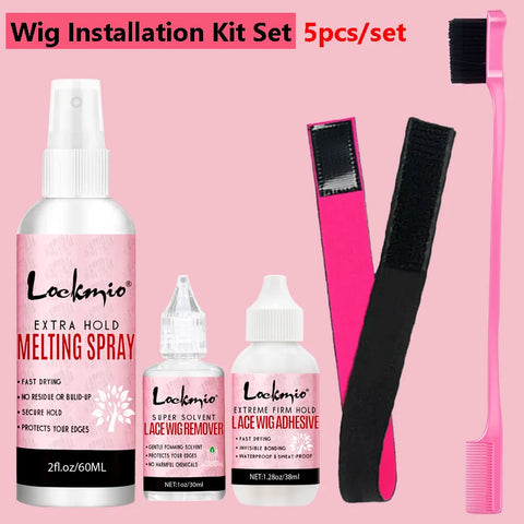 LOCKMIO Melting Spray Waterproof Lace Glue Adhesive Glue Remover & Brush Head Band Wig Installation Kit for Lace Wigs for Women