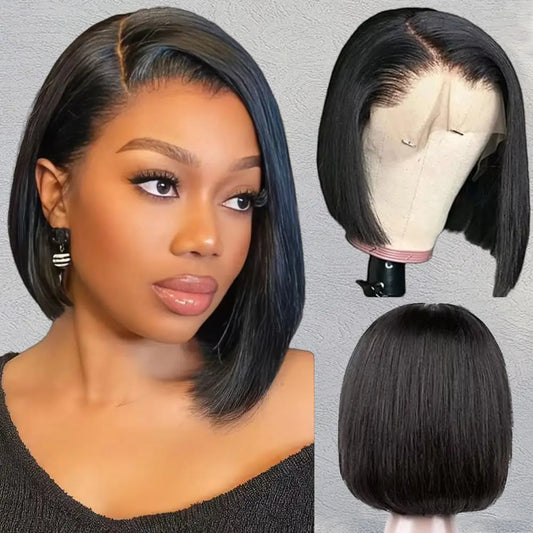 Brazilian Straight Human Hair Wigs Short Bob Wig Cheap Transparent Lace Closure Wigs For Women Human Hair PrePlucked Hairline