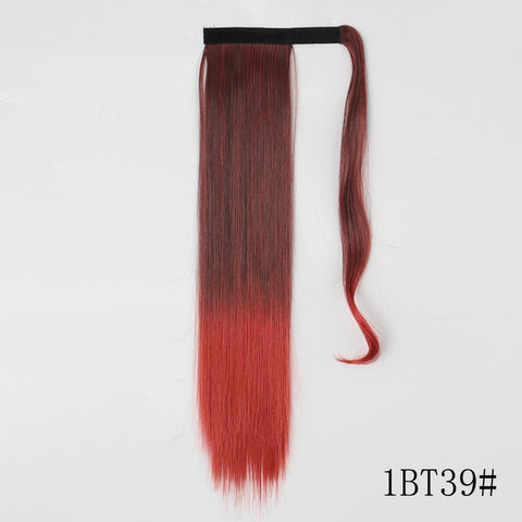 LISI GIRL Synthetic Hair 22''34'' Long Straight Ponytail Wrap Around Ponytail Clip in Hair Extensions Black Hairpiece Headwear