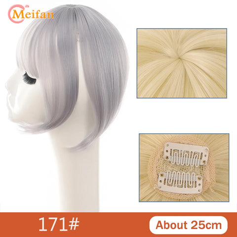 MEIFAN Synthetic Middle Part Topper Hairpiece with Bangs Clip-In Bangs Extension Natural Invisible Clourse Hairpiece for Women
