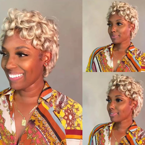 613 Blonde Pixie Cut Short Bob Loose Wave Human Hair Wigs Chocolate Brown Short Bob 13x4 Transparent Lace Front Wigs Preplucked