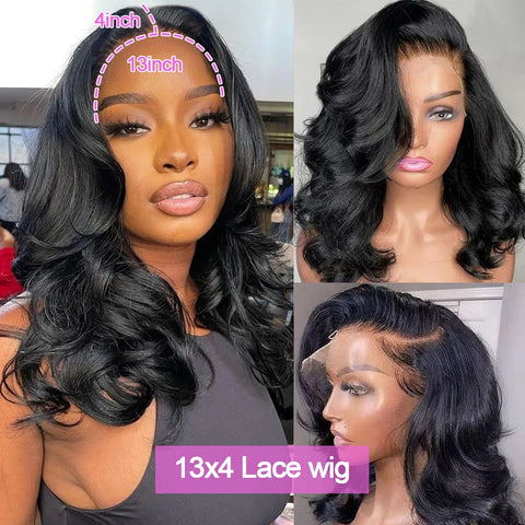 Glueless Body Wave Bob Wigs 13x6 Transparent Lace Frontal Wig 100% Human Hair Wig Natural Wave Short Bob Wigs of Black Women