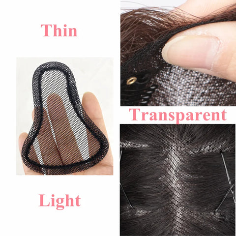 10inch Swiss Lace Invisible Human Hair Toppers Clip In Natural Hairpieces Fringe for Women Mild Hair Loss Volume Hand-woven