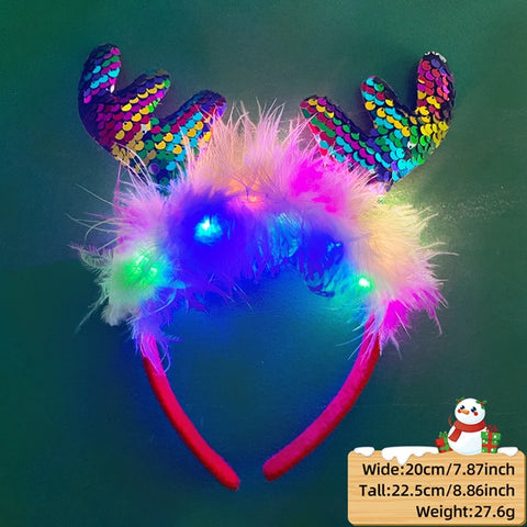 2025 Led Christmas Antler Headband Xmas Tree Hair Band with LED Lights Cosplay Headbands Party Christmas Hair Accessories