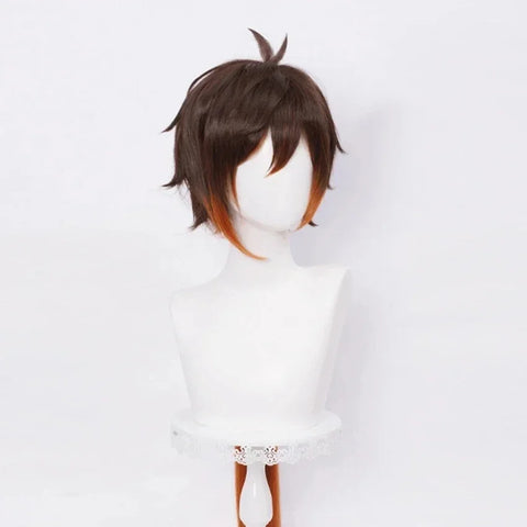 Anime Zhongli Cosplay 80cm Long Christmas Brown Orange Wig Cosplay Wigs Heat Resistant Synthetic Wigs Halloween
