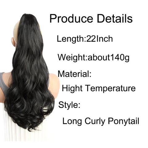 WIGSIN 22Inch Synthetic Long Curly Ponytail Hair Extension Claw Clip in High Temperature Fiber Hairpiece for Women