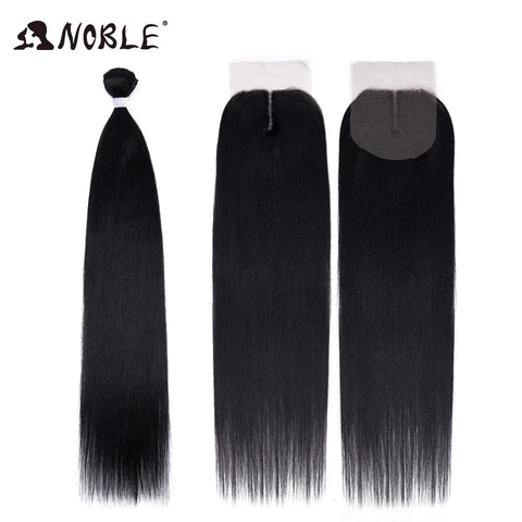 Straight Hair Extensions Bundles With Frontal Closure Synthetic Hair Bundles Salon Natural Hair Yaki Straight High Temperature