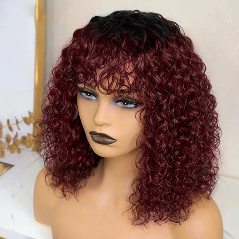 Jerry Curly Short Pixie Bob Cut Human Hair Wigs With Bang Honey Blonde Ombre Color For Black Women Remy Hair Full Machine Made