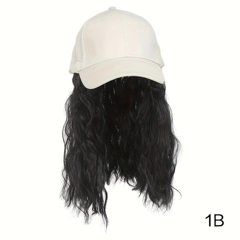 Hat Wig for Women Short Wave Baseball Cap Wig with Curly Synthetic Hair Extensions  Adjustable Brown Black Baseball Hat Wig