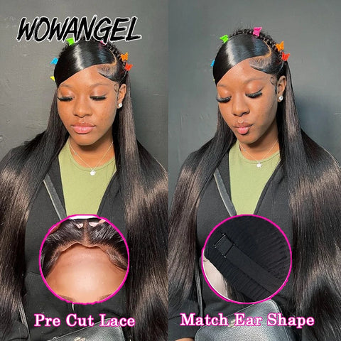 Wow Angel 9x6 HD Lace Closure Glueless Wigs 250% Straight Wigs Pre Cut Lace Ready To Wear Human Hair Wigs Pre Plucked Melt Skins