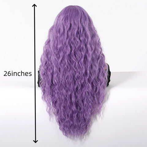 Long Curly Purple Wig Deep Wavy Purple Wig For Fashion Women T-part No Bangs Synthetic Wig Party Cosplay Christmas Use 26 Inch