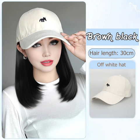 Synthetic12/16/18inch duckweave cap straight hair inward wig baseball capwater wave wig extensions ponytail daily Christmas