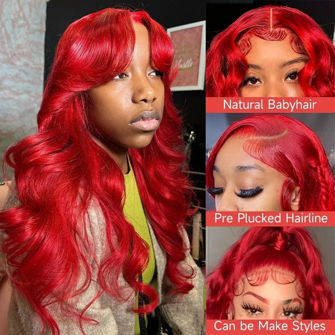 30 40 inch Hot Red 13x6 Hd Lace Frontal wigs Human Hair Wigs Brazilian Red Colored Body Wave 13x4 Lace Front Wig Wig For Women