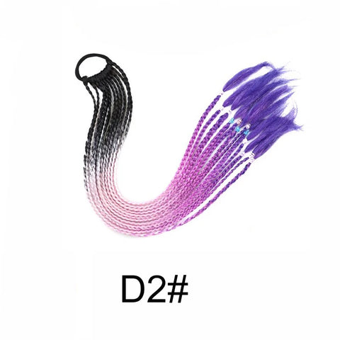 Synthetic 24Inch Y2K Rainbow Horsetail Wig Long Boxing Braid Hair Ponytail Extension High Temperature Fiber Hairpiece for Women