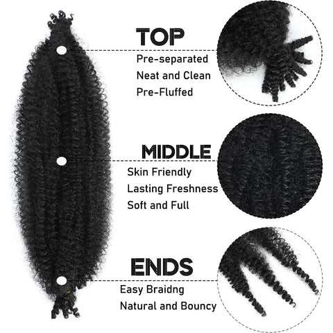 1/3/6 Packs Pre-Separated Springy Afro Twist Hair 12 Inch Synthetic Marley Twist Braiding Hair for Black Women