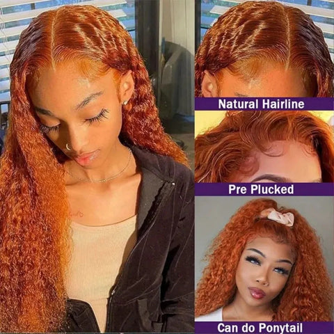 Human Hair Wigs Ginger Deep Wave 13X6 30inch Hd Lace Frontal Wigs Human Hair 220 Density Brazilian Hair Colored Lace Front Wigs