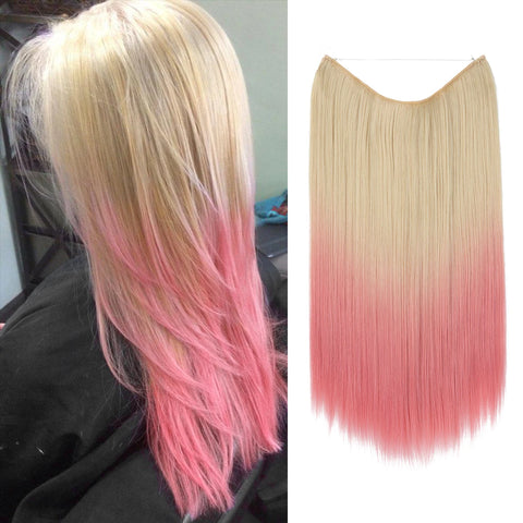 SARLA Synthetic No Clip Hair Extension Ombre Natural Fake False Long Straight Hairpiece Blonde Hair For Women
