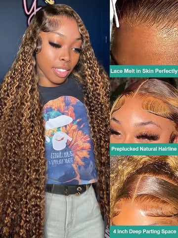 250 Density 30 40 Inch Highlight Ombre Deep Wave HD Lace Front Wig Colored Curly Human Hair Wig 13x6 Lace Frontal Wigs For Women