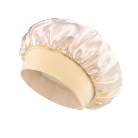 1pc Women's Solid Color Satin Wide-Brimmed Shower Cap, Suitable for Daily Use Silk Bonnet Satin Bonnet Shower Cap