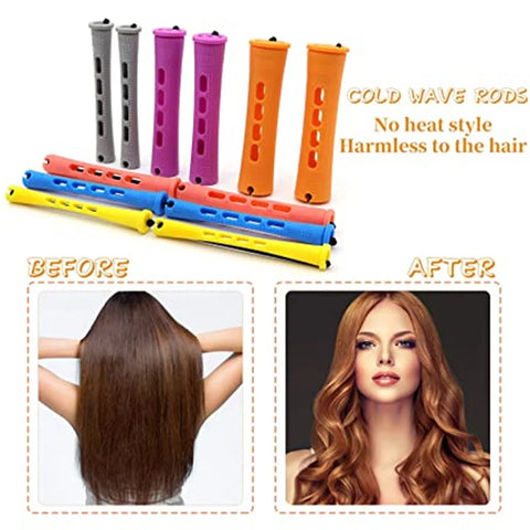 120Pcs Hair Perm Rods Set 6 size Plastic Hair Cold Wave Rods Heatless Perming Rods Hair Curlers Rollers with Pintail Comb