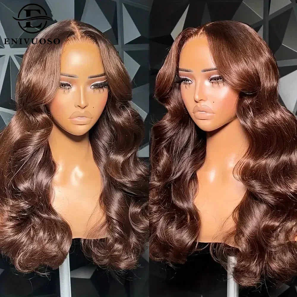 Chocolate Brown Lace Wig with Baby Hair Reddish Brown Colored 13x4 HD Body Wave Lace Front Wigs For Women Synthetic Glueless Wig