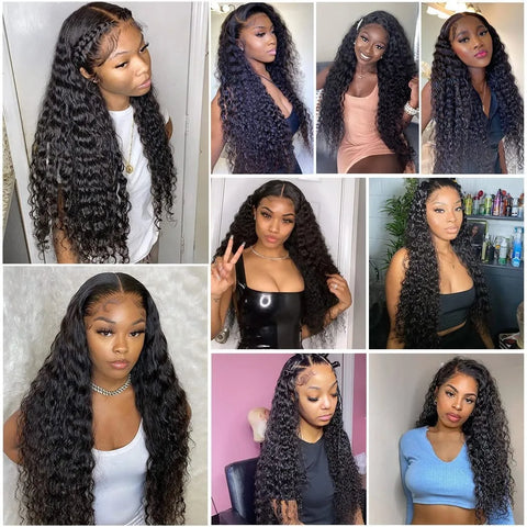 34 40 Inch 13x4 HD Transparent Deep Wave Lace Frontal Wig 210% Density 13x6 Water Curly Lace Front Human Hair Wigs For Women