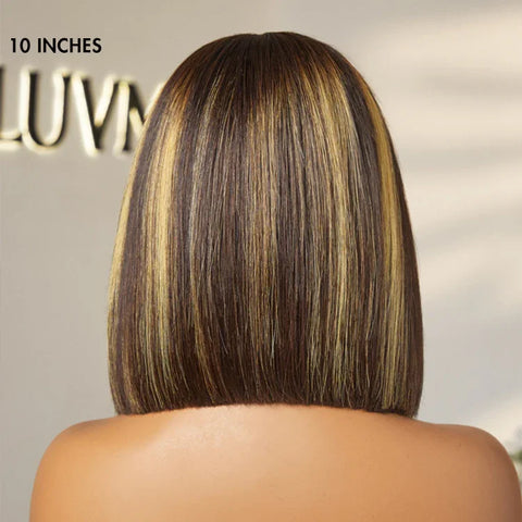 PartingMax Glueless Wig Honey Blonde Highlight Silky Blunt Cut 7x6 Closure HD Lace Bob Hair Wig