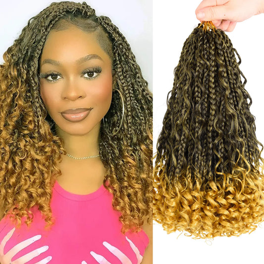 8 Packs Synthetic 12 Inch Goddess Box Braids Crochet Hair Boho Box Braids With Curl Ends Hair Extensions for Women Black
