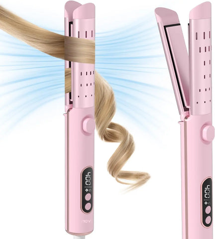 Airflow Curling Iron for Lasting Curls -Ceramic Flat Iron Hair Straightener and Curler 2 in 1, Anti-Scald Curling Wand 1.25 Inch