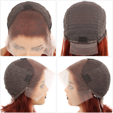 Reddish Brown Bob Human Hair Wig 13x4 Transparent Short Straight Lace Front Wigs Human Hair Pre Plucked #33 Bob Wigs for Women