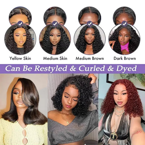250Density Glueless Short Bob Wig 10 Inch Deep Wave Lace Front Bob Wigs Human Hair 5x5 Glueless Bob Wig Human Hair Ready To Wear