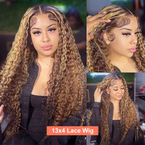 Highlight Wig Human Hair Curly Deep Wave Frontal Wig 13X6 13X4 Hd Lace Front Wigs P4/27 1B30 Brown Blonde Ombre Colored Wigs
