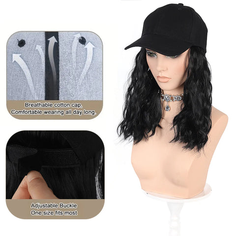 LUPU Synthetic Hat Wig for Women Wig Cap with Curly Hair Extensions Hat with Hair Wave Adjustable Baseball Hat Wigs