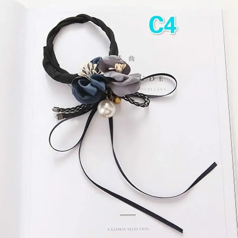 Women Elegant Flower Big Pearls Hair Curls Bun DIY Hair Style Donut Maker Ribbon Lady Fashion Hair Making Tool Accessories