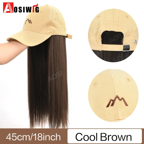 Long Wavy Synthetic Wig Baseball Rice White Cap With Hair Extensions Hat Wigs Natural Black Connect Wig Adjustable For Women