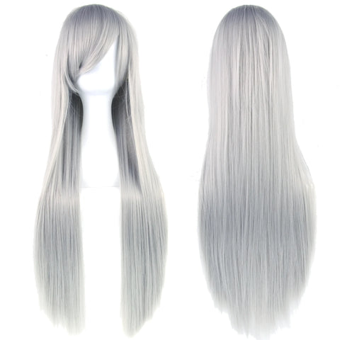 Soowee Long Synthetic Hair White Purple Cosplay Wigs Party Black Hair Straight Wig Hairpiece for Women
