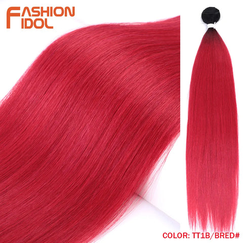 Yaki Straight Hair Extension Salon Natural Synthetic Hair Bundles Colorful High Temperature Fiber Ombre Blonde Fake Hair