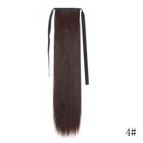LISI GIRL Synthetic Hair 22''34'' Long Straight Ponytail Wrap Around Ponytail Clip in Hair Extensions Black Hairpiece Headwear