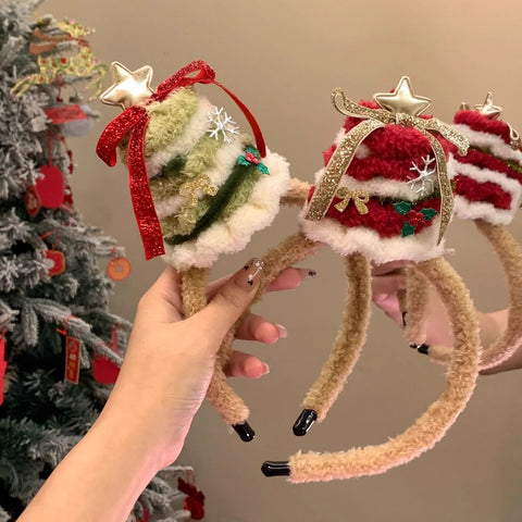 2025 New Christmas Decoration Headband Hair Clip Christmas Atmosphere Butterfly Knot Christmas Hat Hair Clip for Women
