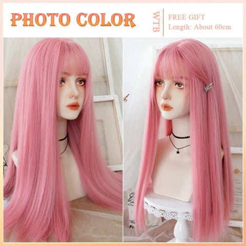WTB Synthetic Long Straight Hair Black Lolita Wigs with Bangs for Women Fashion Female Cosplay Party Christmas Wigs Multicolor
