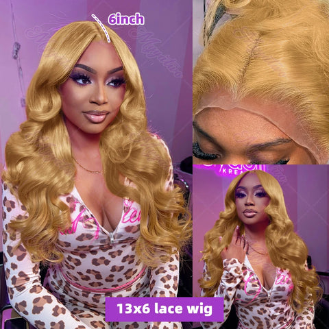 Brazilian #27 Honey Blonde 30 Inch Body Wave 13x4 Lace Front Human Hair Wig 13x6 HD Transparent Lace Frontal Wigs 200% For Women