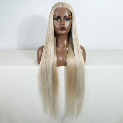 FREEDOM Straight Synthetic Lace Front Wig For Women 38 Inch Long Ombre Brown Red Blonde Hightlight Lace Frontal Wigs Cosplay Wig