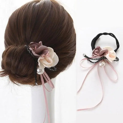 Women Elegant Flower Big Pearls Hair Curls Bun DIY Hair Style Donut Maker Ribbon Lady Fashion Hair Making Tool Accessories
