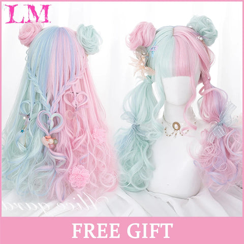 LM Synthetic Hair Long Wave Black And Pink Lolita Wigs For Women Cosplay Wig With Bangs Halloween Christmas Heat Resistant